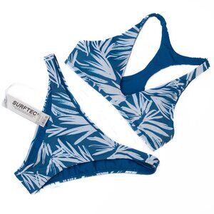 Jolyn Bikini Set Blue White Racerback Top S & Bottom L NWT Swimwear Beach Pool
